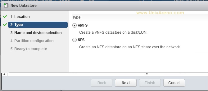 Choose the Datastore Type.