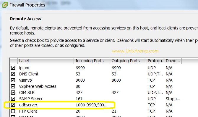 Enable the gdbserver on the Firewall