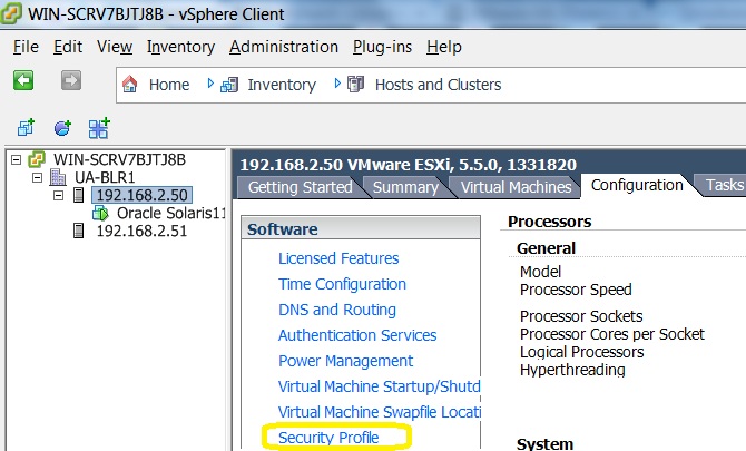 vsphere client 5.5 how to view services