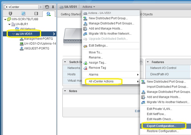 Export VDS configuration using web-client