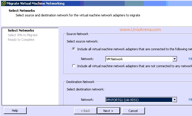 Select Source and Destination network