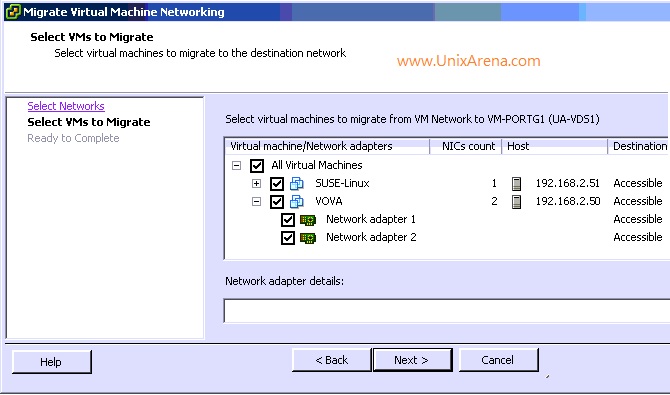 Select the VM for VSS to VDS migration