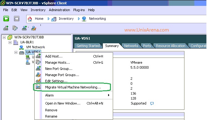 Migrating virtual machine from VSS to VDS