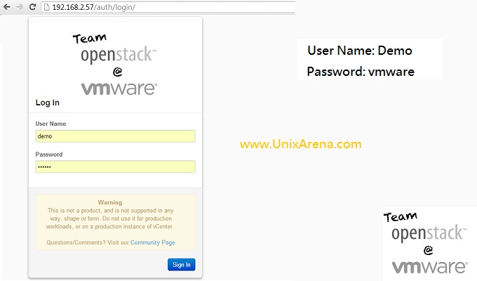 Openstack Login page