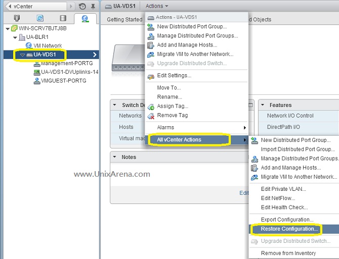 Restore VDS configuration