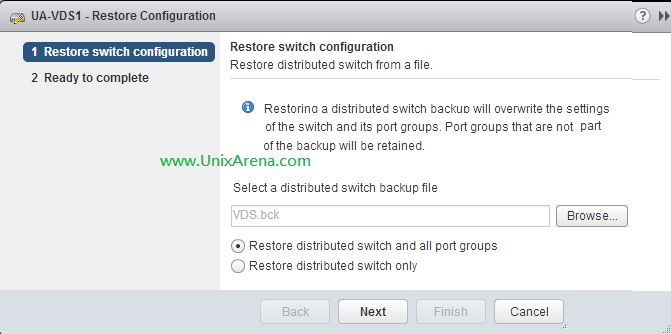 Select the VDS backup file