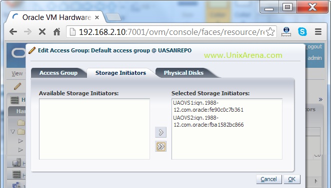 Add the servers  storage initiators for storage access