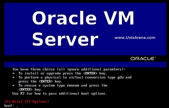 Oracle VM server boot screen