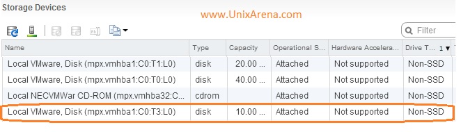 Available Disks in ESXi host