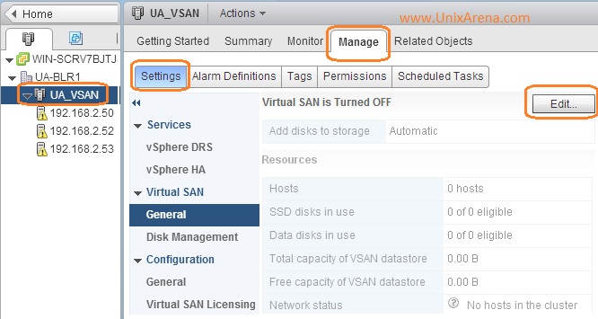 Navigate to Cluster settings and Edit the VSAN