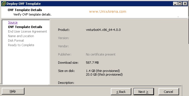 VMturbo - OVA template Details.