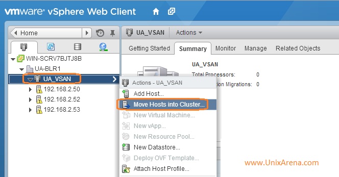 Move hosts in to VSAN cluster