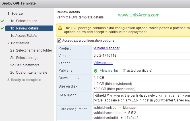 Review the OVF template and accept