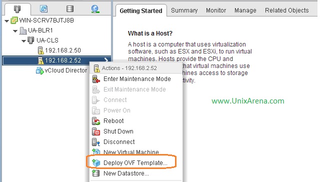 Select the ESXI host and right click