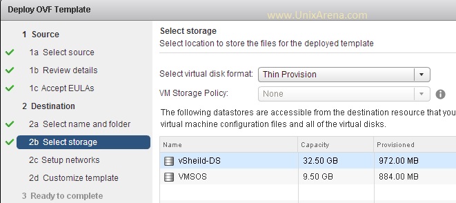 Select thin provisioning and select the datastore