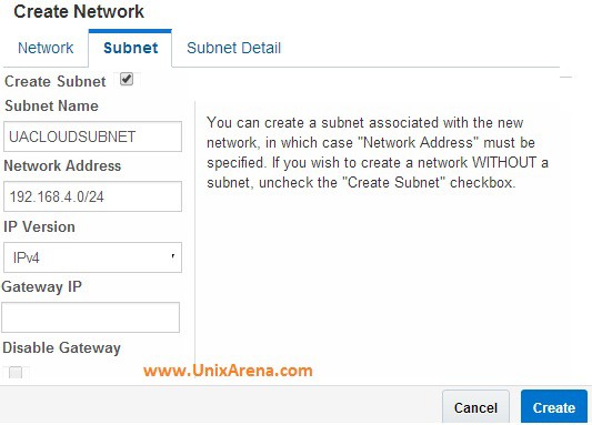 Enter subnet and network details
