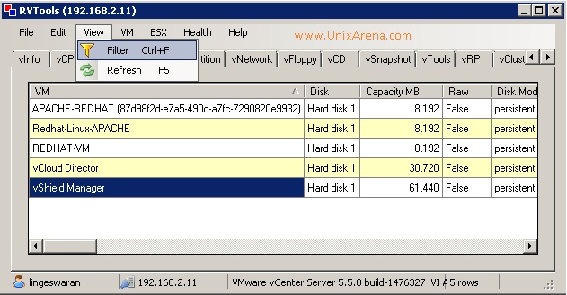 RVtools-View Tab