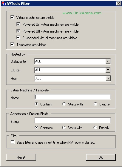 RVtools - Filter