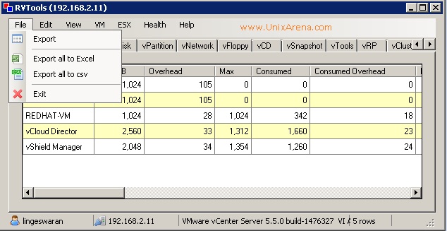 RVtools Export option