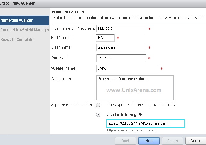 Enter the vCenter Server details