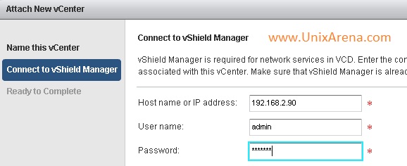 Enter the vShield Manager IP/Credntials