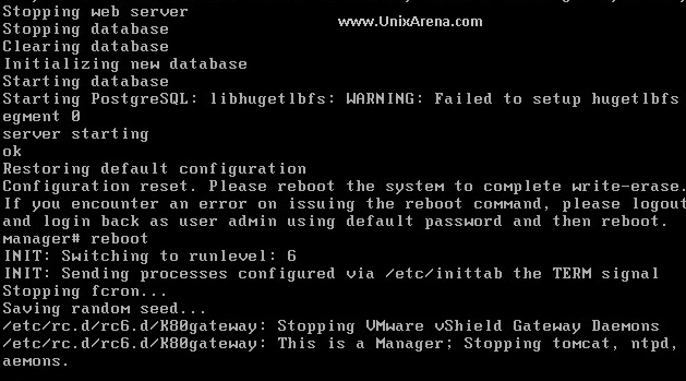 Rebooting the vSheild Manager