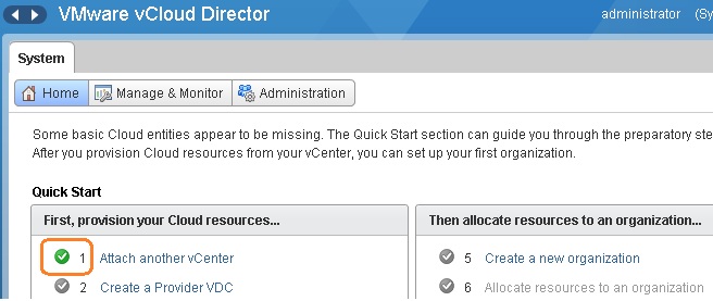vCloud director is attached to vCenter Server