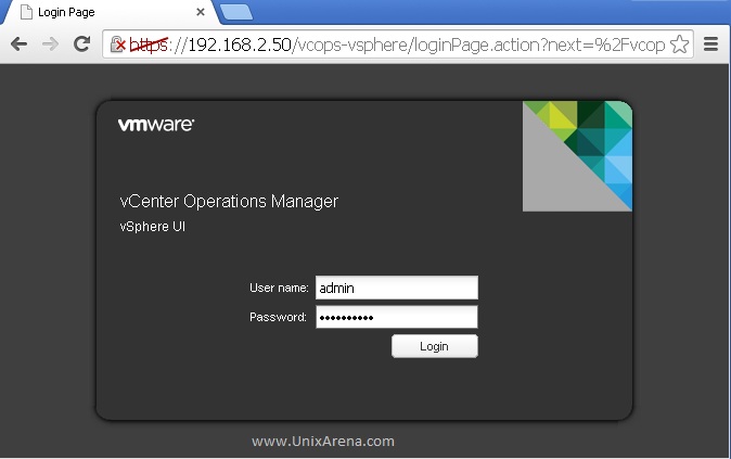 Login page - vCenter Operations Manager