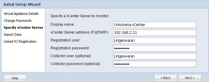 Specify vCenter Server to monitor