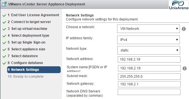 Network Settings for Appliance