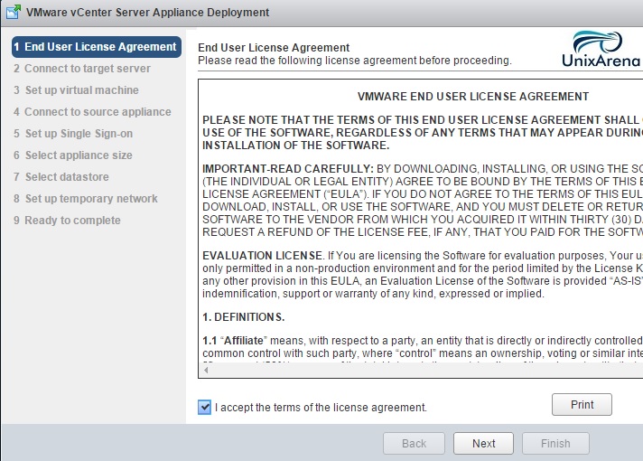 Accept the VCSA 6.0 License Agreement.