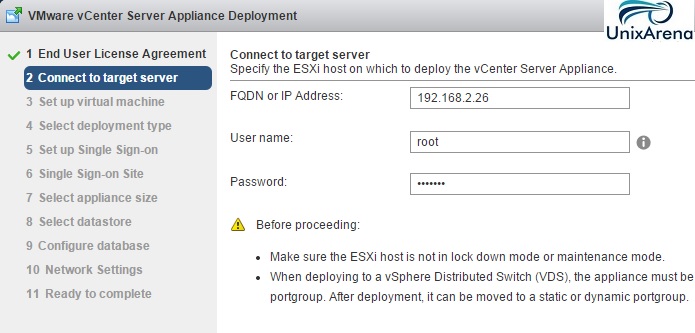 Enter the ESXi host details