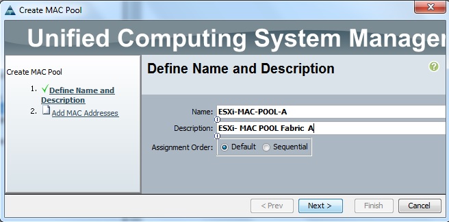 Create MAC Pool - Fabric A