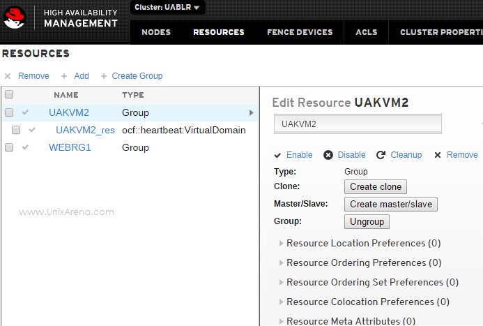Pacemaker Resource Management tab