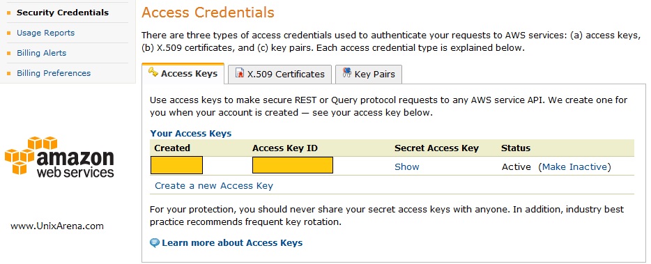 Get the Access Key ID from Amazone EC2