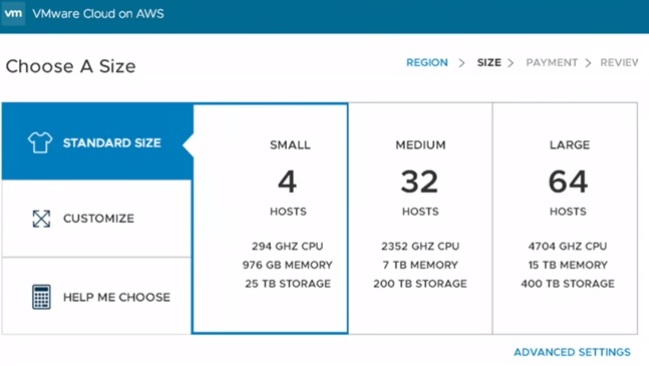 choose-a-size - VMware Cloud size