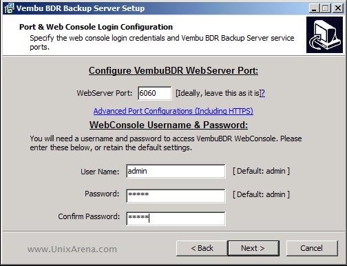 Vembu Port - Admin credentials 