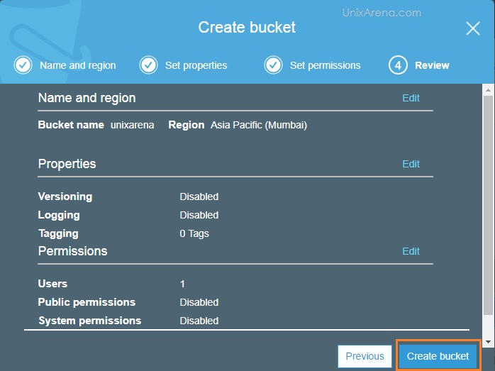 Review and Create new S3 Bucket