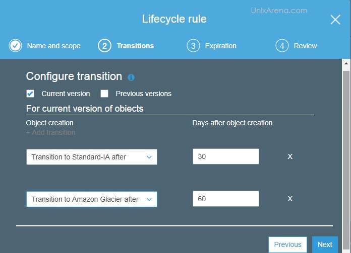 Configure Transition - S3 - Lifecycle Management