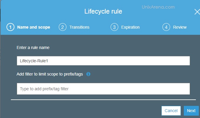 Enter Lifecycle Rule Name