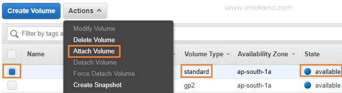 Attach the new volume - AWS