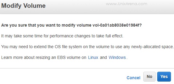 Click Yes to change volume type - AWS