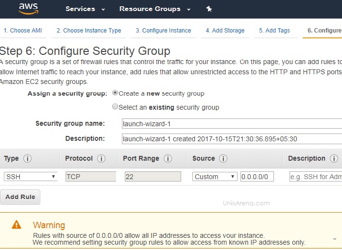 Configure Security Group - AWS instance