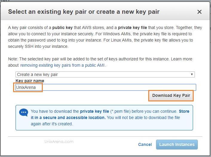 Create a new key pair and Launch instance