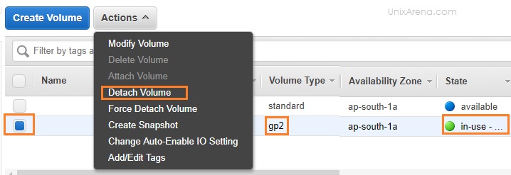 Detach the old volume from Instance