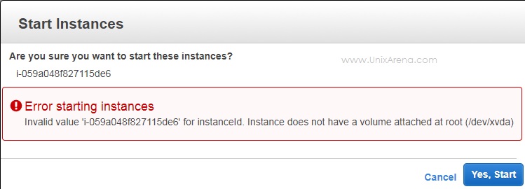 Error While starting instance with incorrect block device