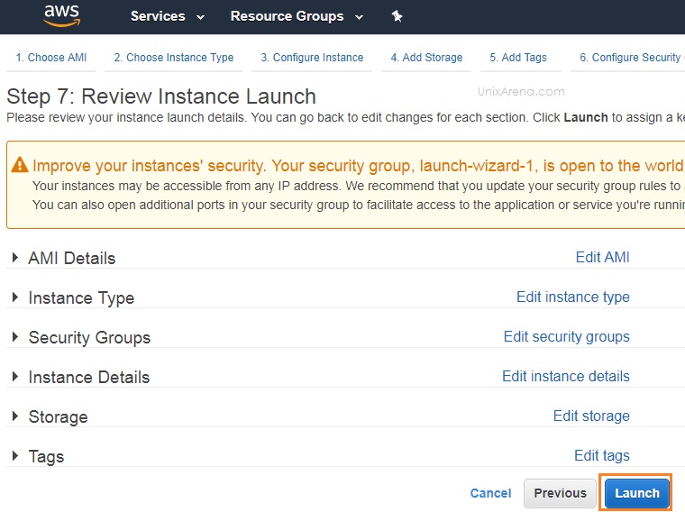 Review Instance Launch - AWS