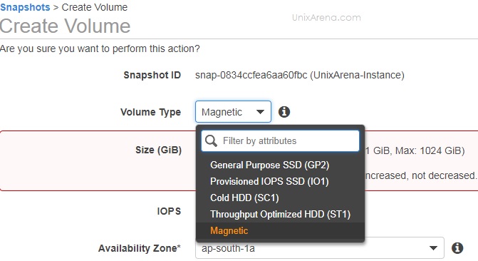 Select the volume type - AWS