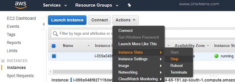 Stop the AWS instance