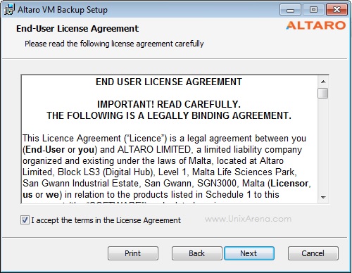 Altaro VM Backup - Accept License